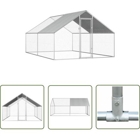 The Living Store Poulailler d'extérieur 2,75 x 4 x 1,92 m Acier galvanisé - Poulailler Extérieur - Abri Pour Animaux - Coop Pour Poules - Voliére - Animal Domestique (1/5)