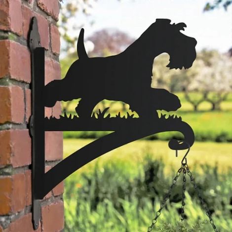 Crochets décoratifs en fer forgé en forme de silhouette de chien pour plantes d'extérieur, supports métalliques pour plantes d'extérieur (Schnauzer nain) (1/4)