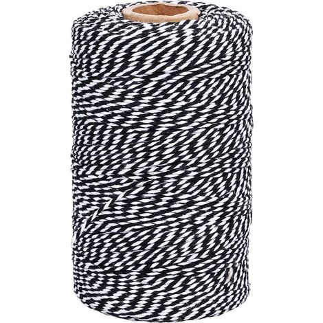 1 Rouleau Ficelle Coton 200M Bicolore Noir Et Blanc 2MM Pour Emballage Cadeau Noël Et Bricolage Artisanat (1/5)