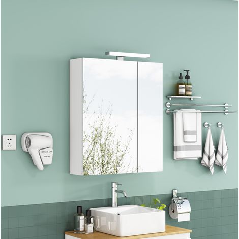 Armadietto bagno a specchio sospeso asimmetrico 60 x 16 x 70 cm MDF bianco LED - CHICFURN (1/5)