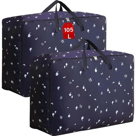 Sacs de gammes extra larges 105 L pour oreillers, couvertures, couettes, couettes king size, linge de lit, vêtements, draps - Sacs de rangement pliables pour déménagement et placard, avec poignées et (1/5)