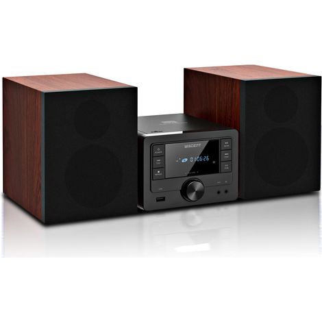 Micro Chaine HiFi avec Lecteur CD - Système Stéréo Bluetooth 40W, Radio FM, USB MP3, Entrée AUX, Enceintes Bibliothèque - Mini Chaine HiFi CD USB Bluetooth Compacte
