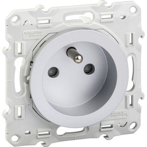 Lot de 5 prises 2P+T (sans plaque) Odace - aluminium - Schneider (1/3)