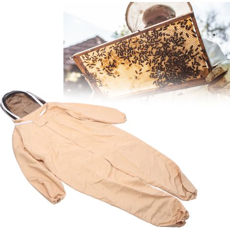 [Ropa de protección] - Traje de apicultura de lona de cuerpo entero con guantes, color marrón claro - Ropa de seguridad ventilada (1/5)