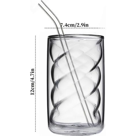 Gobelet en verre borosilicate haute résistance avec paille, gobelet créatif à double paroi en spirale, résistant à la chaleur pour café glacé, petit-déjeuner et boissons (1/5)