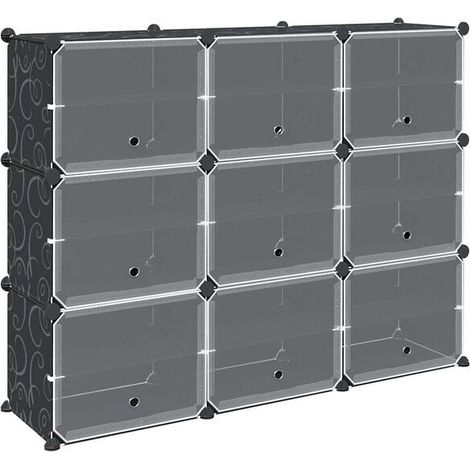 Ensemble de cubes de rangement avec porte, en polypropylène noir (1/5)