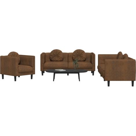 Ensemble de canapés 3 pcs avec coussins marron velours (1/5)