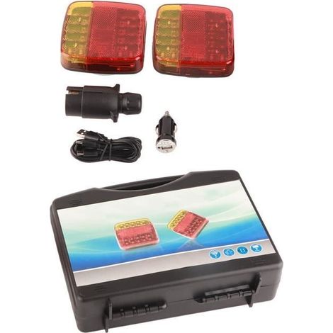 Quadratisches Anhängerbeleuchtungsset (rot und gelb) – IP65 wasserdicht – magnetisch – rote und gelbe Leuchten (1/4)