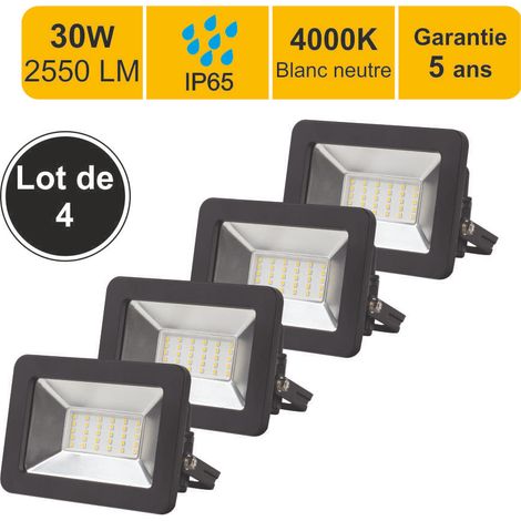 Lot de 4 projecteurs LED 30W/IP65/IK10/2700lm/4000K connexion directe - sans câble - garantie 5 ans