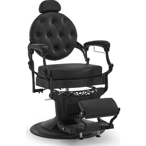 BarberPub Friseurstuhl mit Kopfstütze Kippbar, Friseureinrichtung mit Hydraulikpumpe 360° Drehbar, Höhenverstellbarer, Kunstleder, 2933BK-F (Schwarz) (1/5)