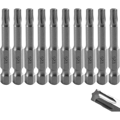 Lot de 10 embouts Torx T25 de 50 mm de long, tige hexagonale 1/4" (1/5)