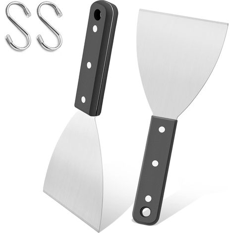 Lot de 2 Spatules Acier Inoxydable, Bord Incliné, Poignée ABS, Cuisine Barbecue