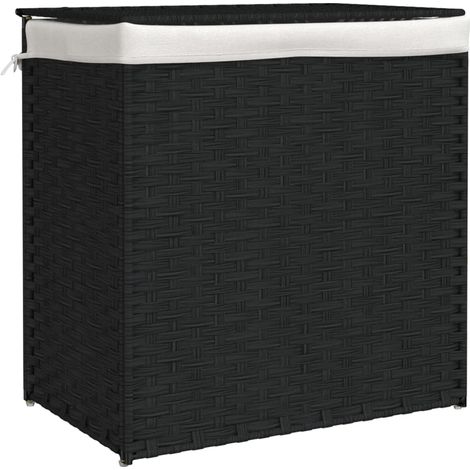 Cesto ropa sucia 2 secciones ratán sintético negro 53x35x57 cm vidaXL