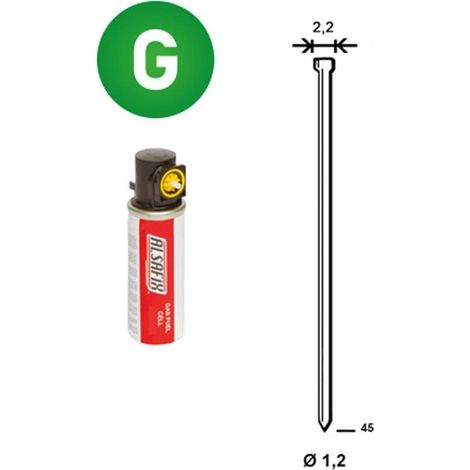 2 000 Pointes Galvanisées en Bande (Pack) - 1.2/2.2x45 mm + 2 Cartouches de Gaz Jaune - D-Work (1/5)