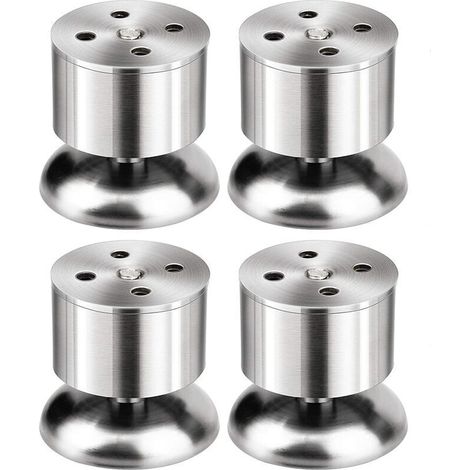 Juego de 4 patas ajustables para muebles - Patas de mesa de acero inoxidable de 6 cm con almohadillas de goma y tornillos -Crezuo