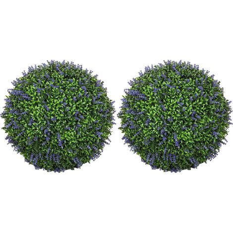 HOMCOM Set di 2 Piante Finte a Sfera con Fiori di Lavanda Ø42cm Verde e Viola