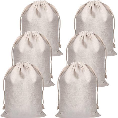 6 Pièces Pochon Tissu 20x30 cm,Sachet Tissu Avec Cordon,Sacs En Coton,Pochette Tissus Cadeau,Sachet Toile de Jute,Sac à Pain En Lin,Pochette Bijoux,Sacs Réutilisables à Fruits et Légumes (1/5)