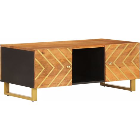 Mesa de centro de diseño moderno y contemporáneo 100x54x40 cm madera maciza de mango MDF y hierro DEC039447