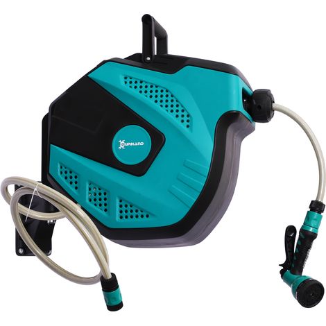 15m Garden Hose Reel Wall Mounted Auto Rewind 7 Patterns Spray Nozzle, Includes Wall Fixings (1/5)