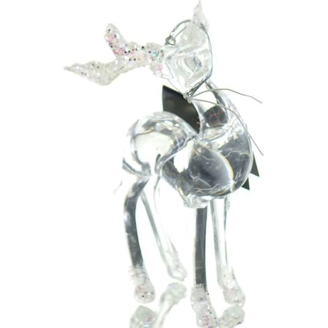 Kaemingk – Cerf décoratif de Noël transparent, pattes tendues – Acrylique, H 15 cm