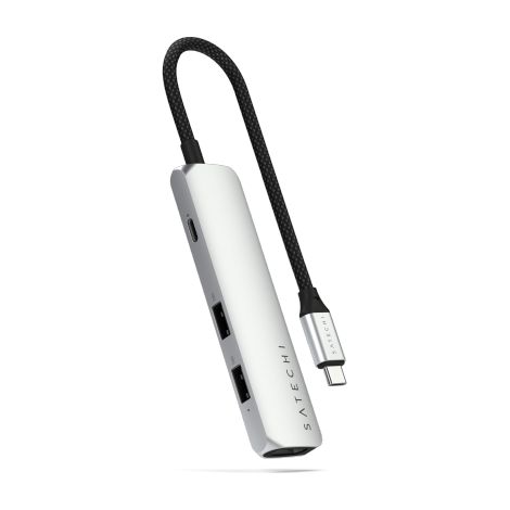 Adaptador multipuerto USB-C delgado 4 en 1 de Satechi 4K - Adaptador de aluminio para dispositivos móviles USB-C (USB-C, HDMI 4K, 2x USB-A) (Plata) (1/3)