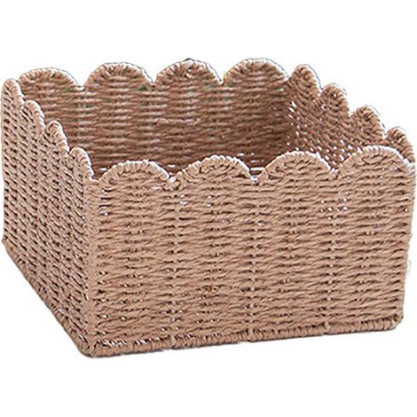 Boîte de rangement en corde de papier, Beige, 24x24x14cm, pour bureau, cuisine, salon, panier organisateur décoratif (1/4)