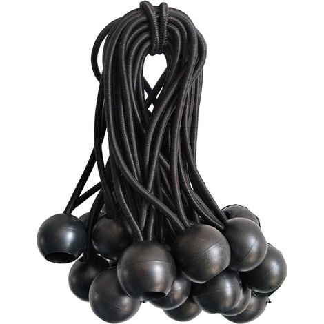 Paquete de 20 cuerdas elásticas negras de 12,7 cm con bola, resistentes a los rayos UV, para lonas, refugios y tuberías montadas en la pared. (1/5)