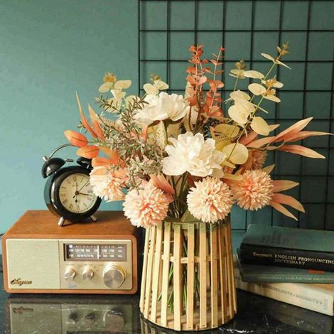 Fleurs Artificielles Plantes Faux Soie Bouquet de Fleurs Hortensia pour Maison Arrangement Mariage Arrangements Floraux (Champagne) (1/5)