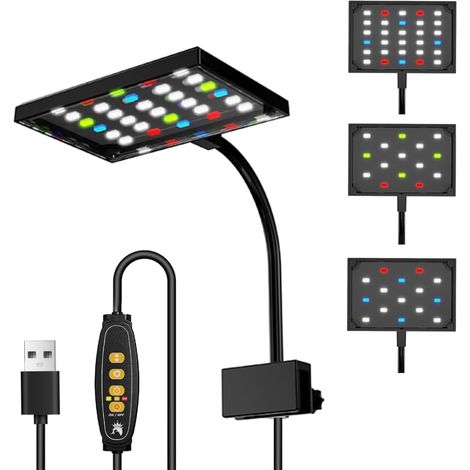Lampe LED Aquarium Haute Luminosité Éclairage Étanche Clip-on avec Minuteur Spectre Complet Réglable pour Plantes Aquatiques et Poissons (1/5)