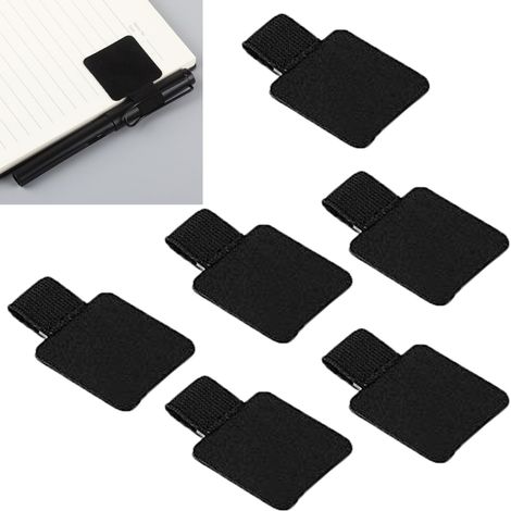 6pcs Porte-stylo Noir, Anneau de Stylo en Cuir, Auto-Adhésif, Pour Ordinateur Portable, Tablette, Agenda (1/5)