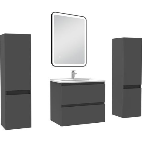Ocean Meubles Salle de Bain 60cm avec colonne + miroir lumineux 3 couleurs Anthracite