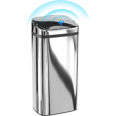 Capteur infrarouge 15-20 cm, jetez vos déchets plus facilement avec cette poubelle 40L argent à ouverture automatique (1/5)