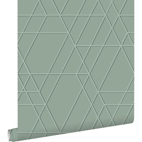papier peint graphique 3D vert menthe grisé - ESTAhome (1/5)