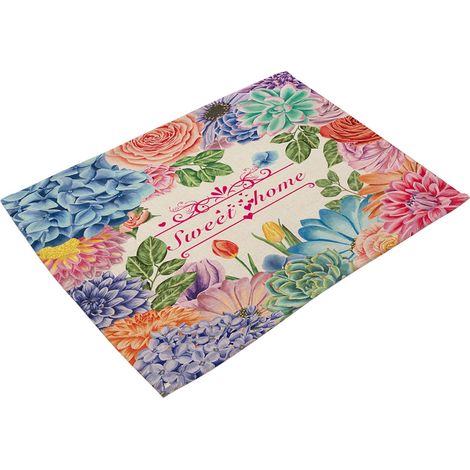 Set de table antidérapant à motifs de fleurs et d'oiseaux, set de table isolant thermique, set de table pour bol, assiette et fourchette (MP0046-5) (1/3)