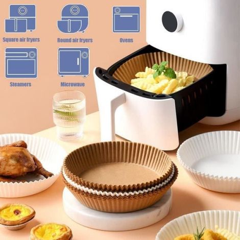 Papier Sulfurisé - Résistant à 230 °C - Pour Friteuse à Air - Antiadhésif - Dégradable - 117 Pièces (1/4)