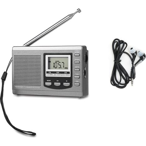 Radio FM/AM/OC Portable avec Réveil Numérique - Récepteur Radio Compact Gris (1/5)