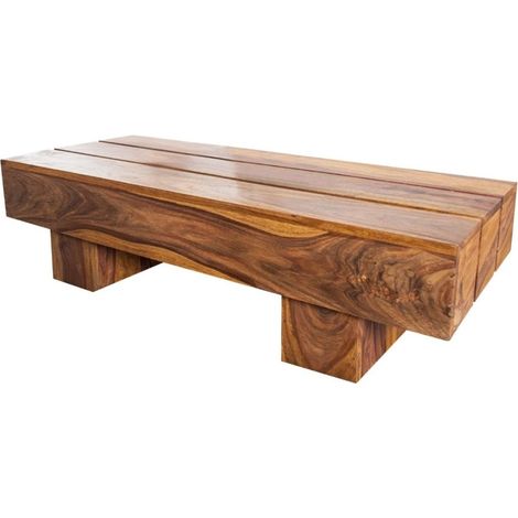 Couchtisch TOLB 100 cm aus massivem Sheeshamholz – Rechteckiger Couchtisch im rustikalen Stil