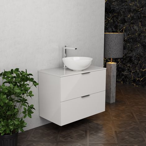 Inda - Badezimmerschrank B.80 mit Aufsatzwaschbecken / Weiß glänzend 2 Schubladen - Topazio (1/5)