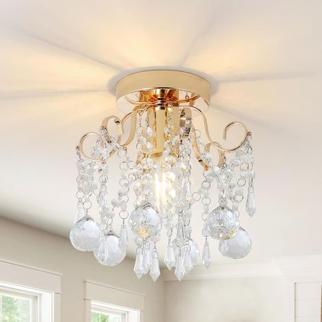 Plafonnier lustre en cristal moderne doré K9 de 25x30 cm avec douille E27 pour salon et chambre (1/5)