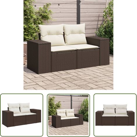 vidaXL Gartensofa mit Kissen 2-Sitzer Braun Poly Rattan (1/5)