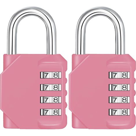 (Rose) Lot de 2 cadenas à combinaison, serrure à 4 chiffres pour armoire, cadenas à combinaison réinitialisable, cadenas étanche pour une utilisation extérieure (salle de sport, école, etc.).