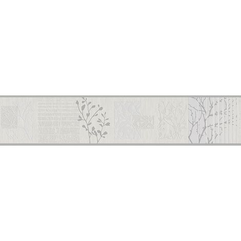 Frise papier peint grise motif arbre & fleur Frise tapisserie gris motif pour chambre adulte Frise murale salon & couloir (1/2)