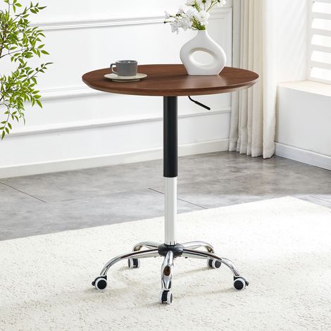 Table d'appoint roulante réglable en hauteur, noyer, diamètre 70 cm, table ronde moderne pour bureau à domicile, cuisine et café (1/4)