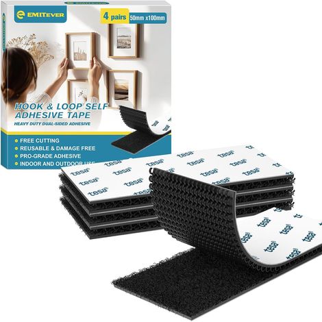 Scratch Autocollant Double Face, 4 Paires 50mm x 100mm Noir (1/5)