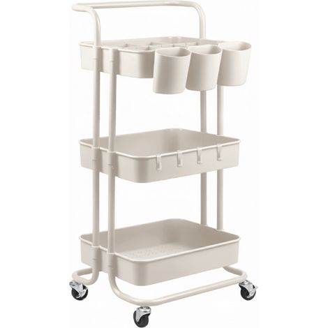 Desserte, chariot de rangement à roulettes avec poignée - 3 étagères - Blanc - Vivezen