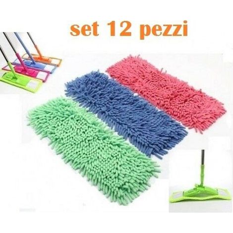 TrAdE Shop Traesio - Set 12 Pezzi Panno In Microfibra Lavabile Ricambio Scopa Mop Spazzolone -