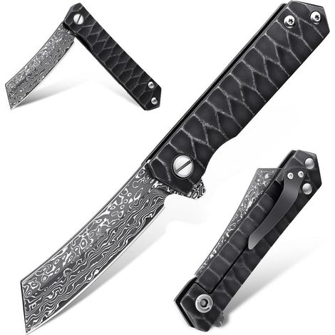 Klappmesser Damaststahl VG10 mit Titan-Griff, Einhandmesser mit Clip