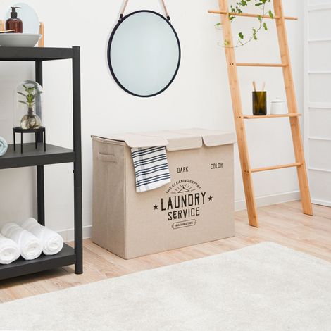 Wäschekorb 3 Fächer - 84L Wäschesammler Beige mit Deckel
