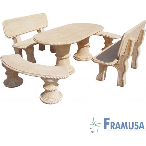 CONJUNTO COMEDOR PIEDRA OVALADO JARDIN OLMO NATURAL OCRE