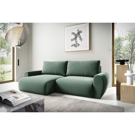 Ecksofa Schlafsofa GALAN Stoff Poso Grün Ottomane Links